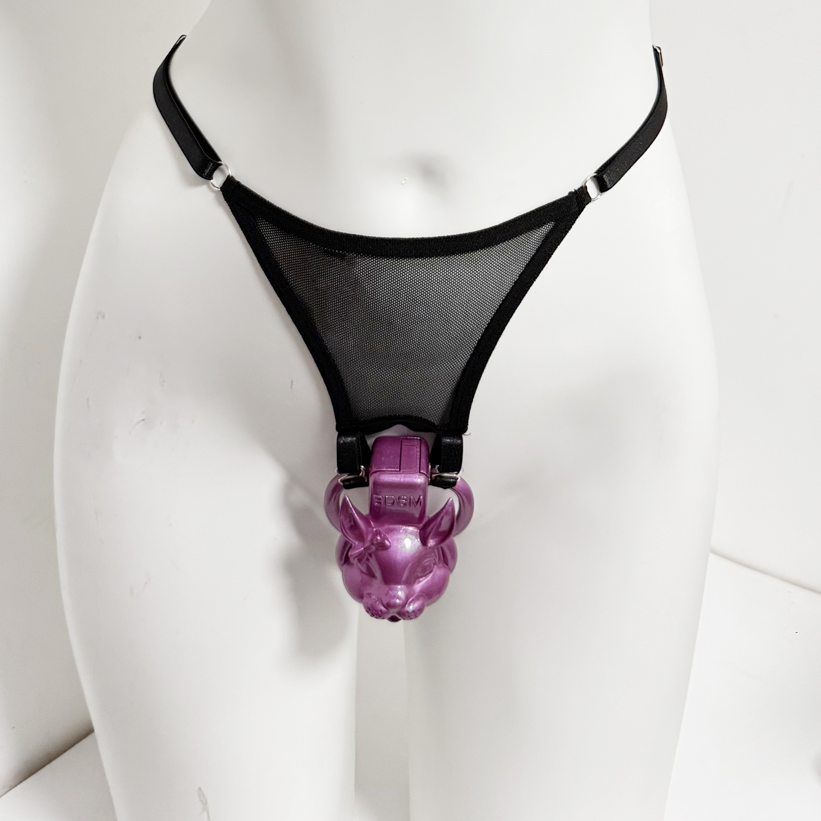 Resistance Bands - Black Thong Male Chastity Cage Fixed