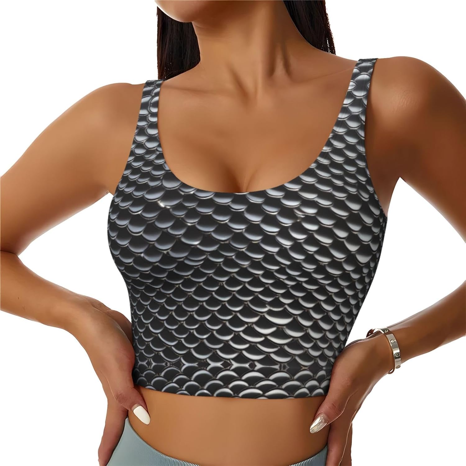 Yoga Fitness Workout - Silver fish scale Printed Women's Sports
