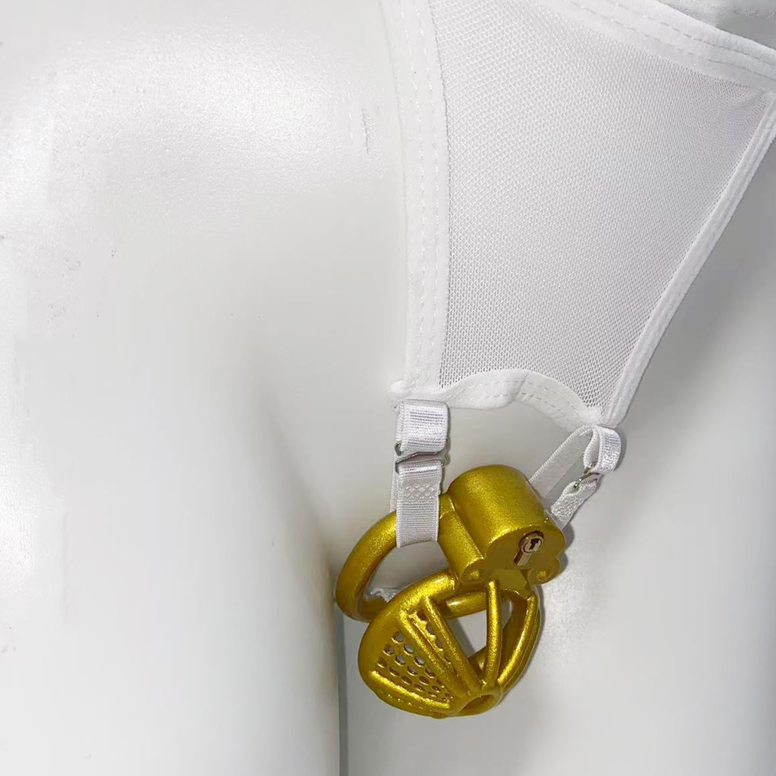 Resistance Bands - White Thong Male Chastity Cage with