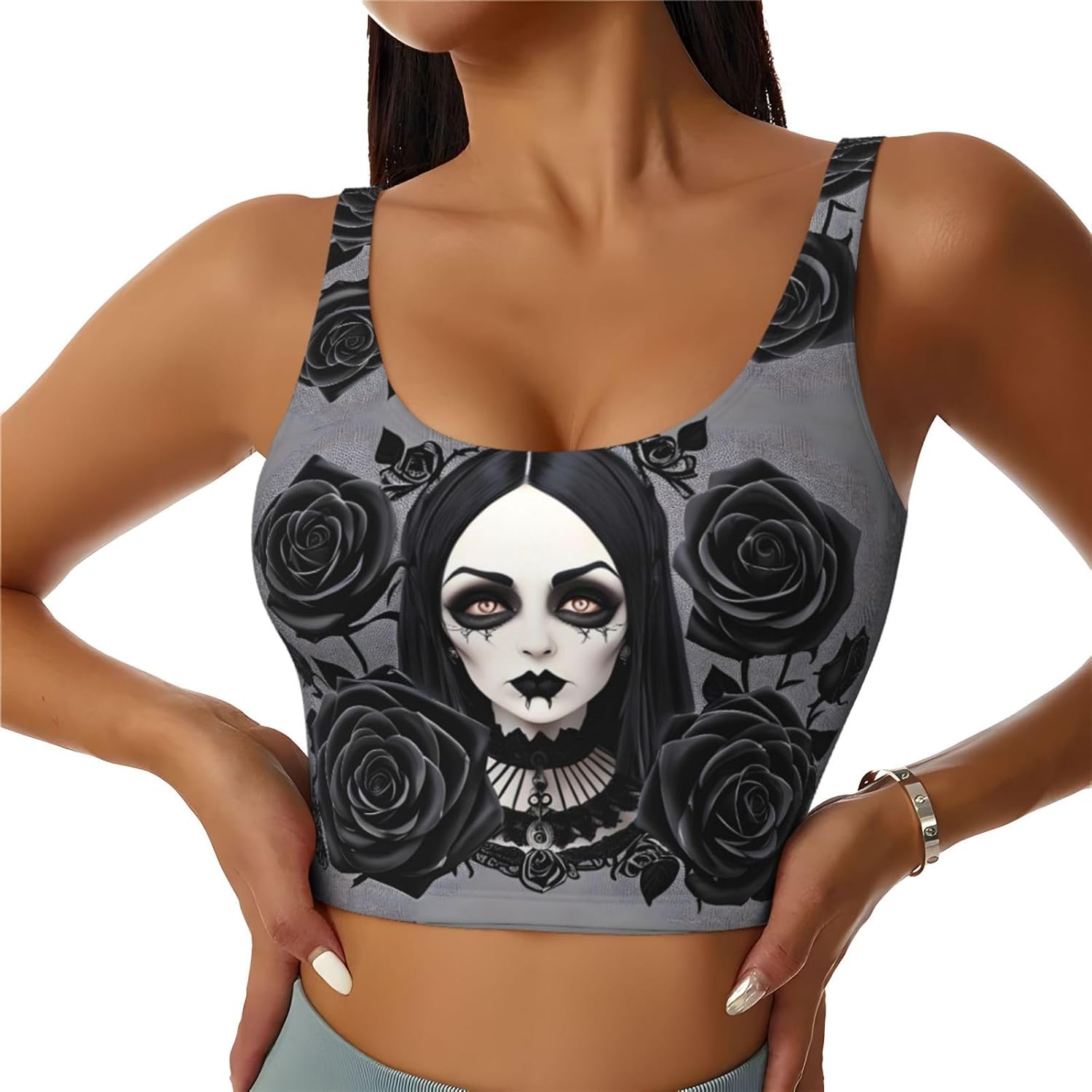 Yoga Fitness Workout - gothic black roses Printed Women's Sports