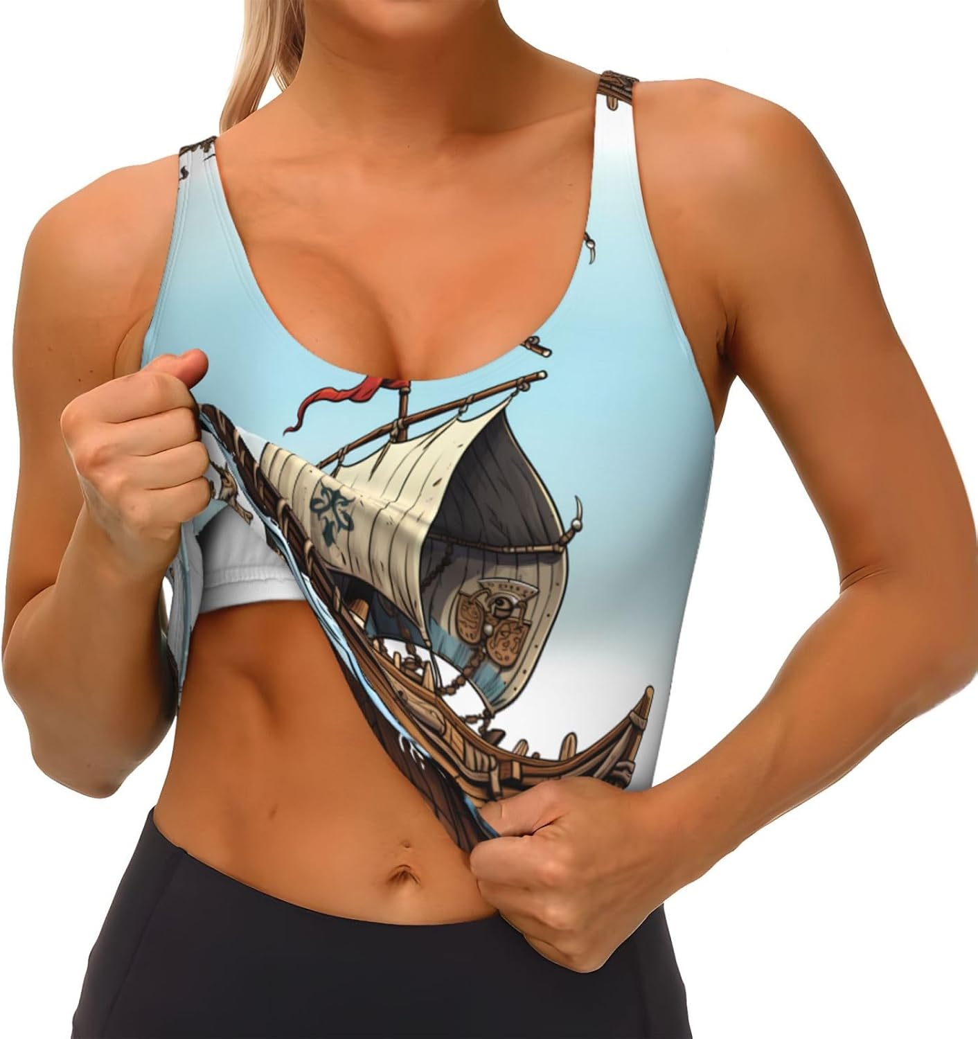 Cartoon Old Boat Prints Women' - Yoga Fitness Workout ulasan dan harga